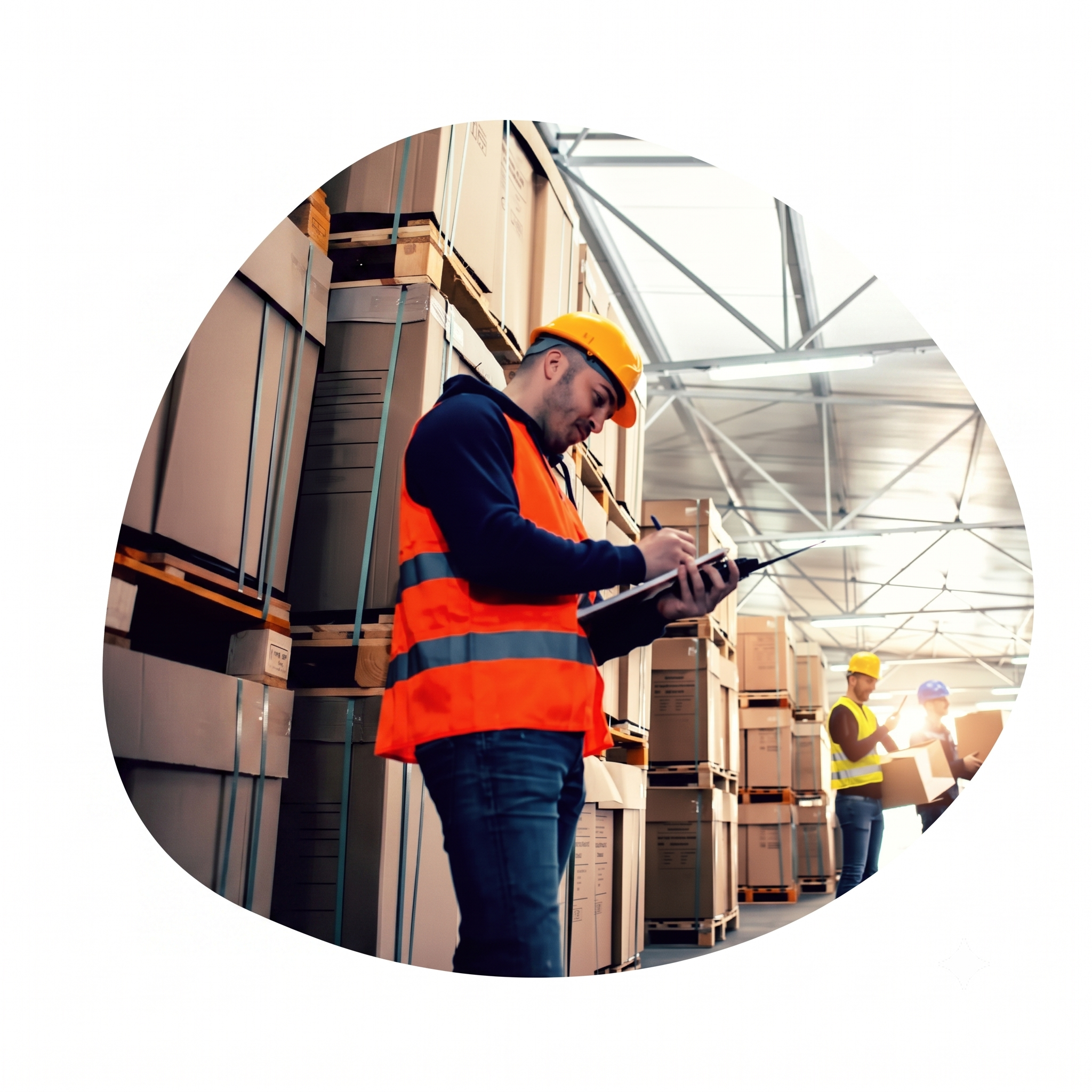 Warehouse manager looking at clipboard
